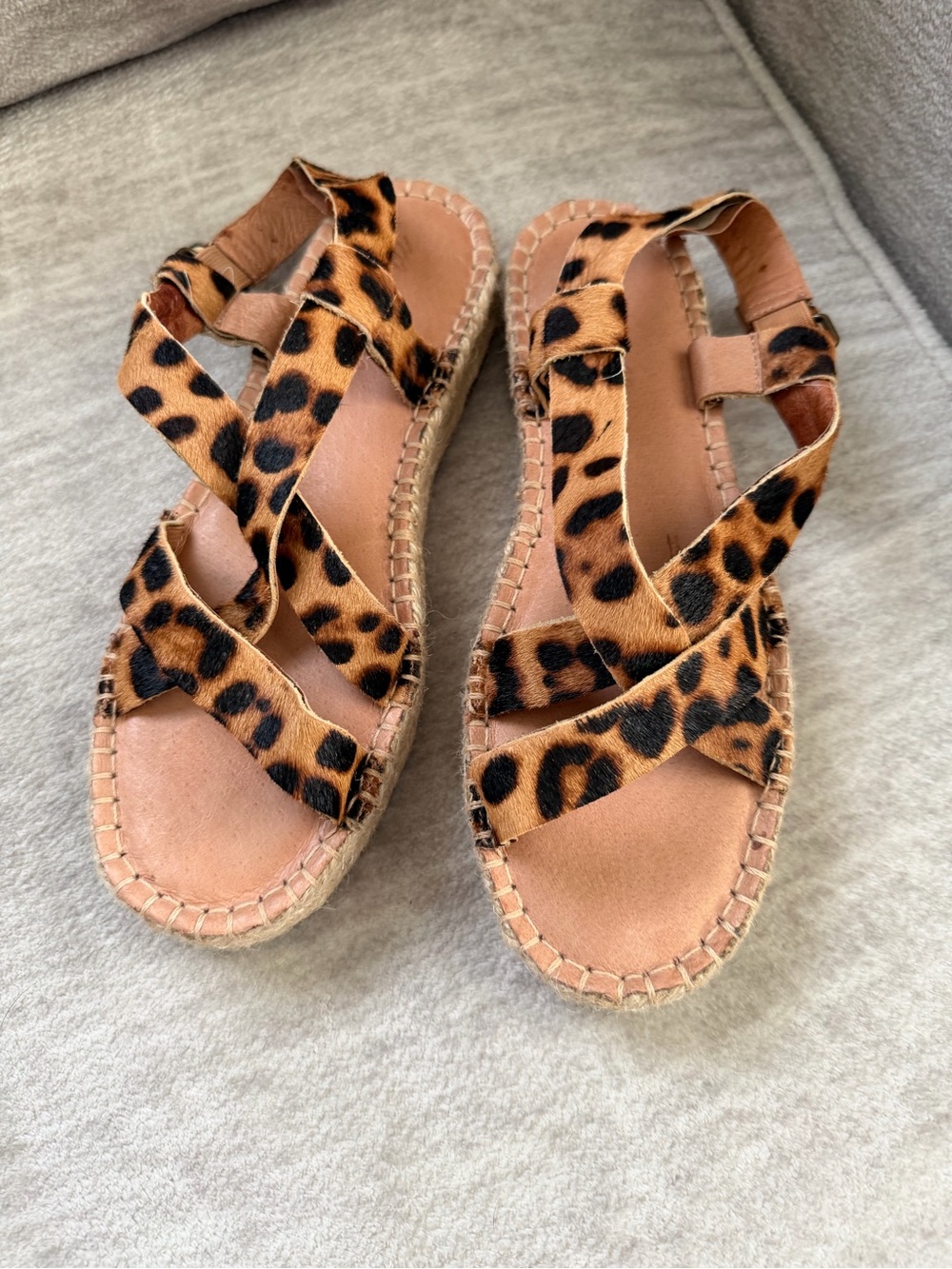 Madewell Aleh Asymmetric Espadrille Truffle 
Leopard Print Calf Hair Sand